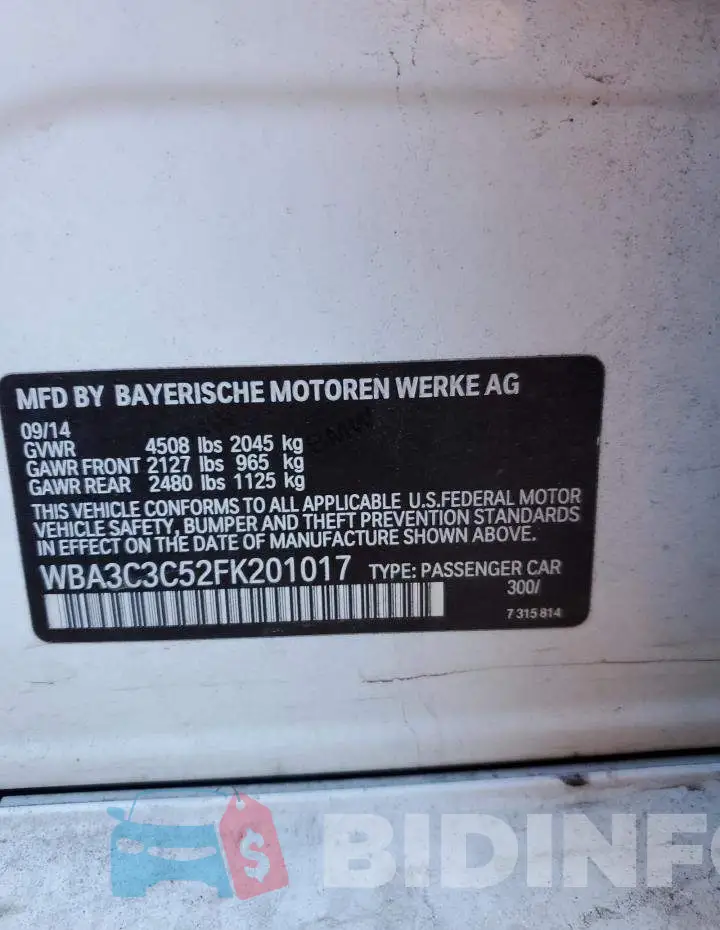 WBA3C3C52FK201017 Photo# 12