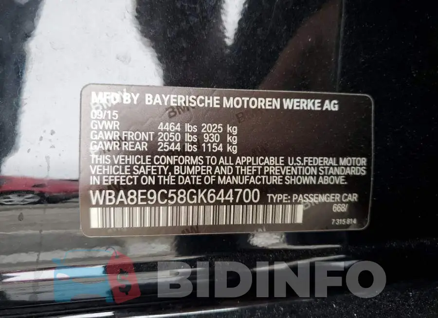 WBA8E9C58GK644700 Photo# 12