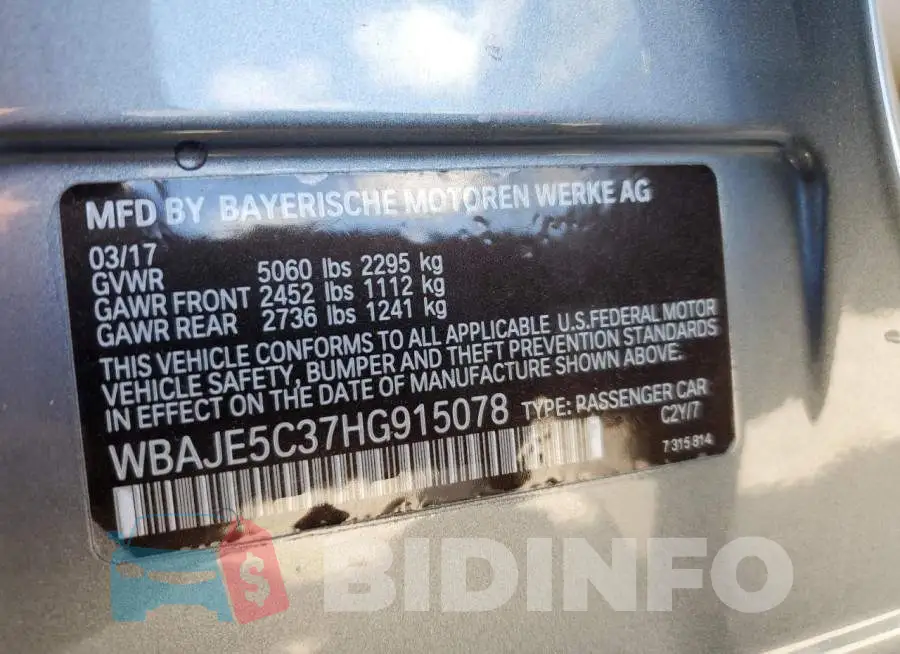 WBAJE5C37HG915078 Photo# 12