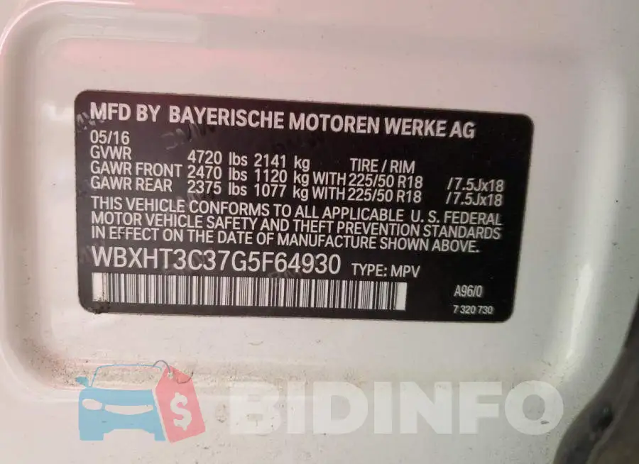 WBXHT3C37G5F64930 Photo# 14