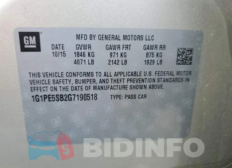 1G1PE5SB2G7190518 Photo# 12
