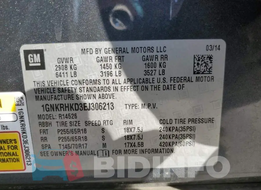 1GNKRHKD3EJ306213 Photo# 14