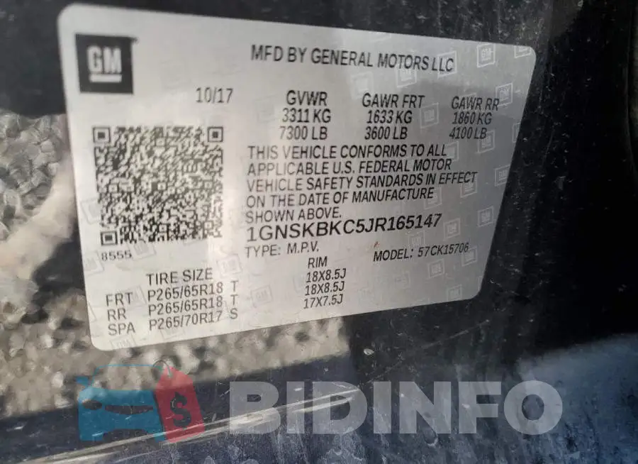1GNSKBKC5JR165147 Photo# 12