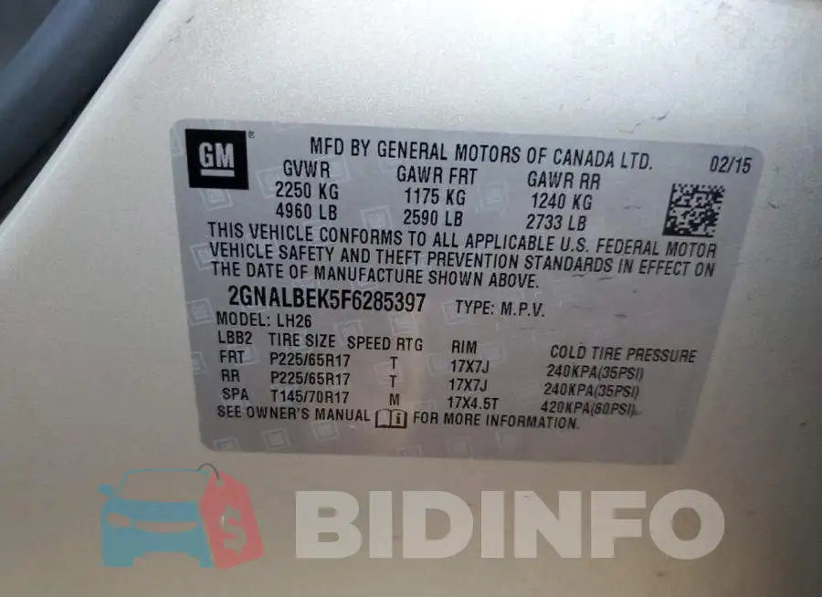 2GNALBEK5F6285397 Photo# 12