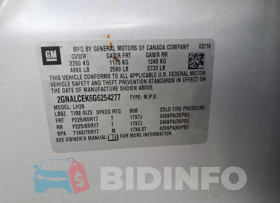 2GNALCEK6G6254277 Photo# 12