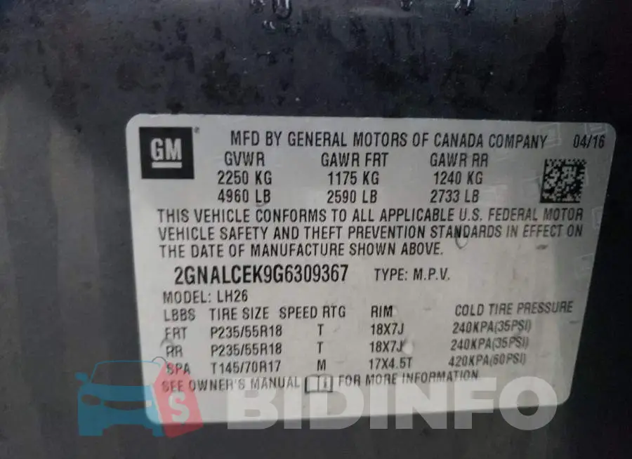 2GNALCEK9G6309367 Photo# 13