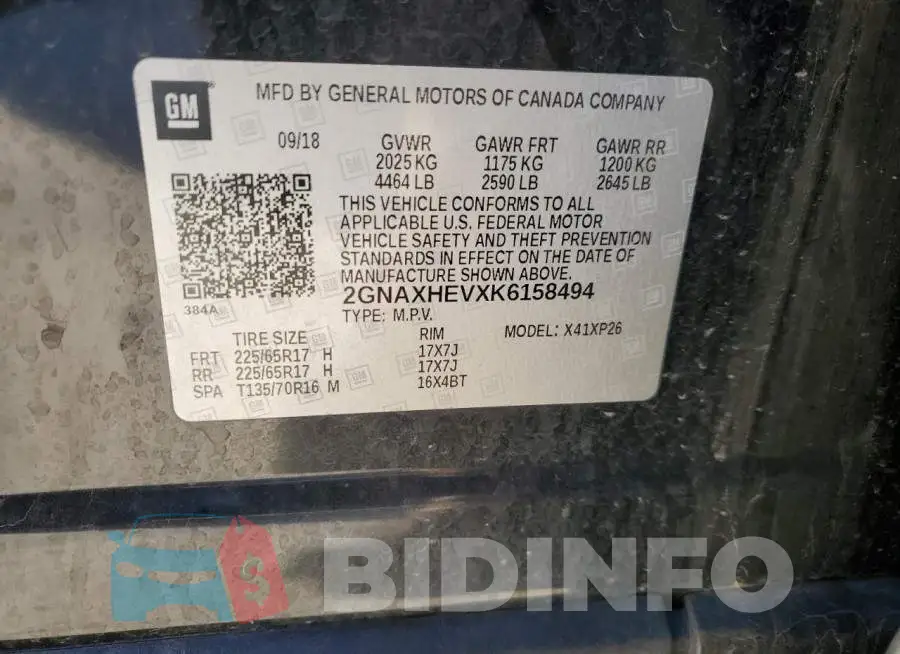 2GNAXHEVXK6158494 Photo# 12