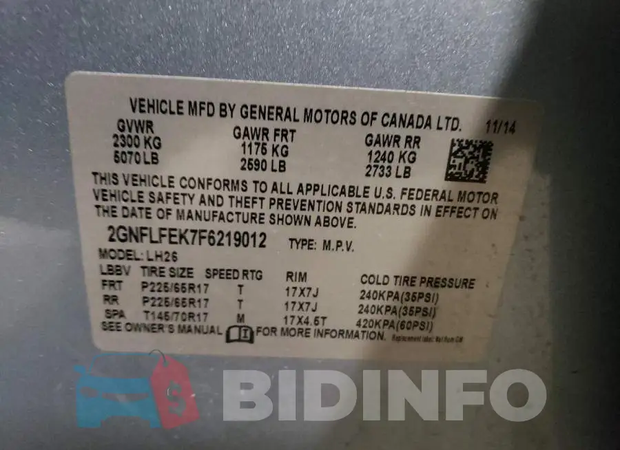 2GNFLFEK7F6219012 Photo# 13