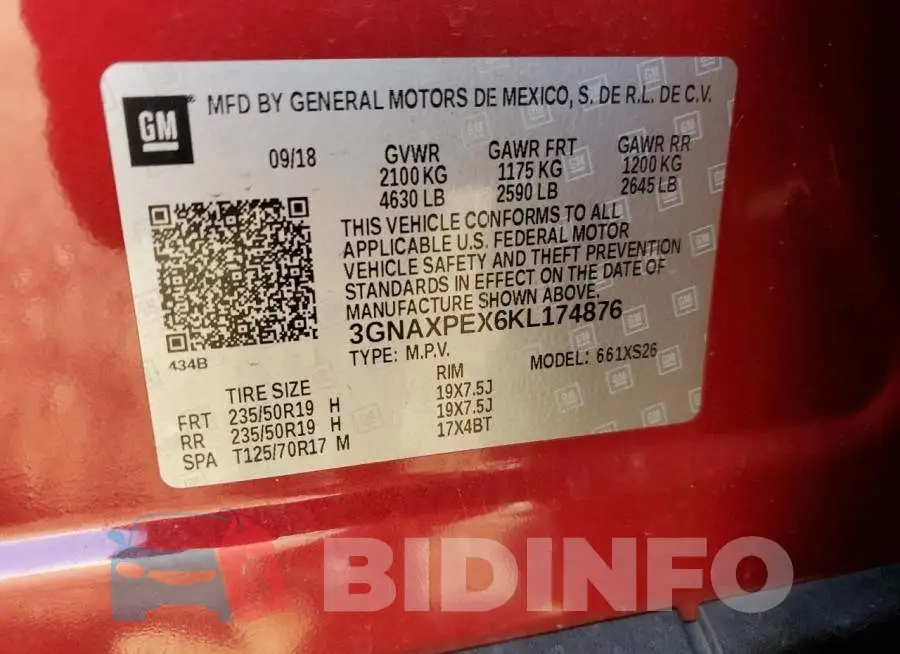 3GNAXPEX6KL174876 Photo# 12