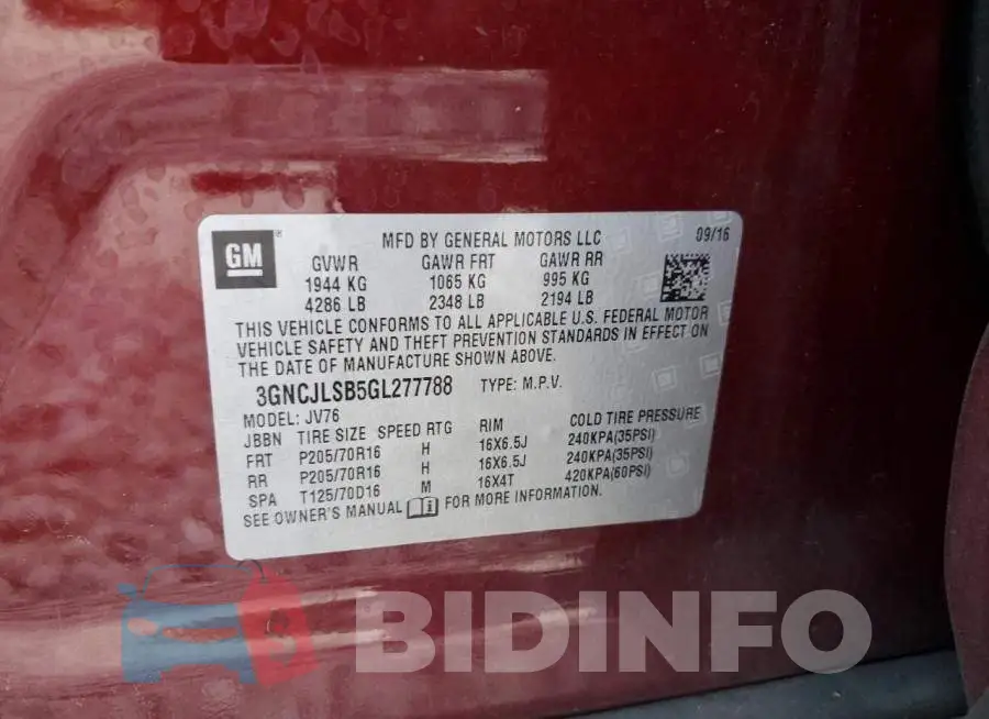 3GNCJLSB5GL277788 Photo# 12