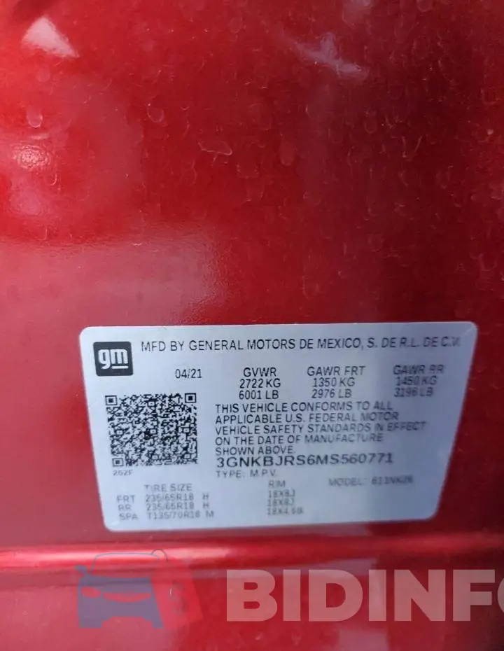 3GNKBJRS6MS560771 Photo# 12