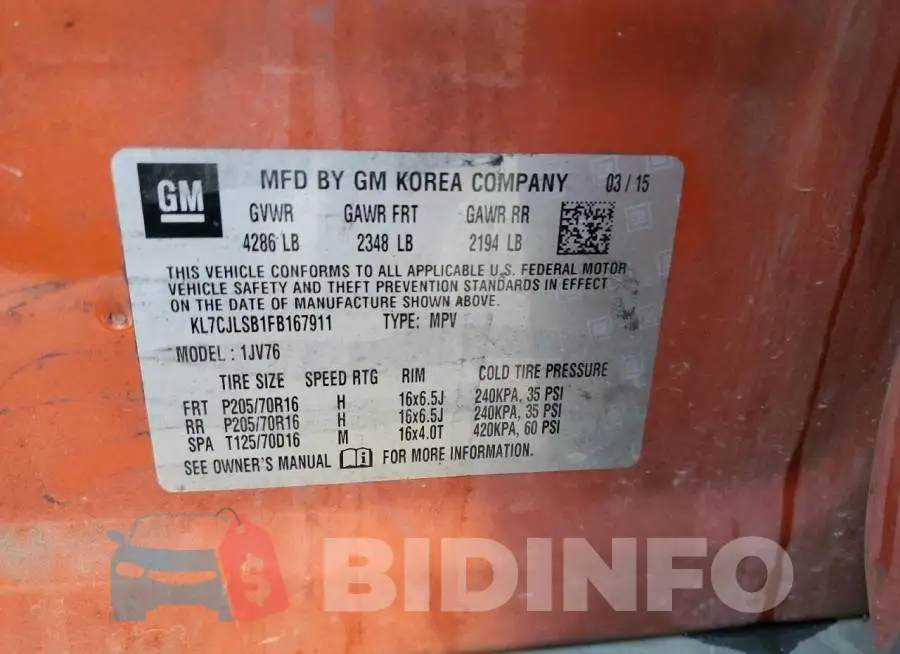 KL7CJLSB1FB167911 Photo# 13