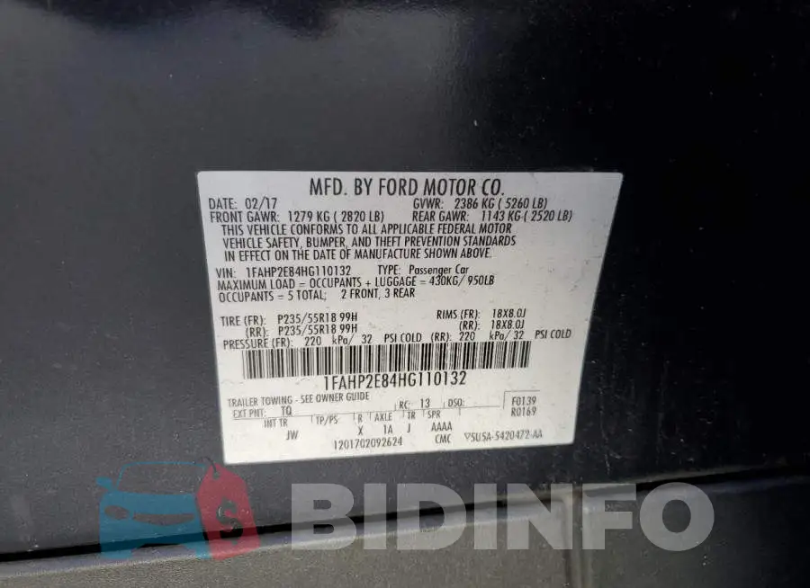 1FAHP2E84HG110132 Photo# 13