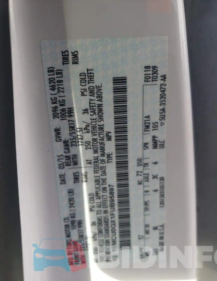 1FMCU0GX1FUB95897 Photo# 12