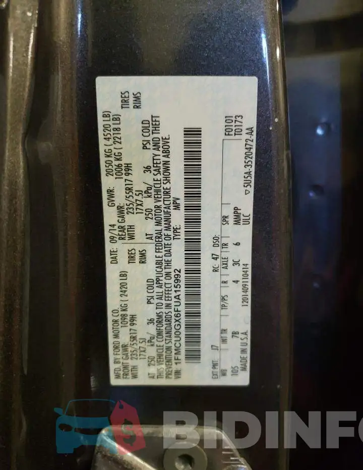 1FMCU0GX6FUA15992 Photo# 14