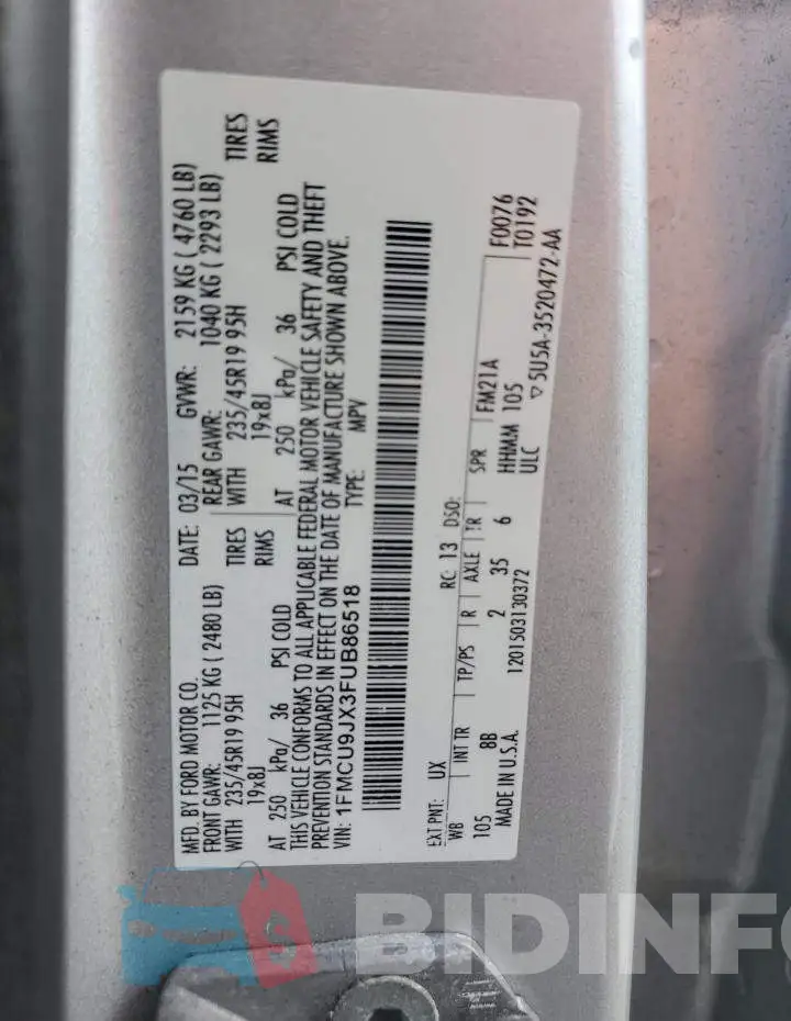 1FMCU9JX3FUB86518 Photo# 13