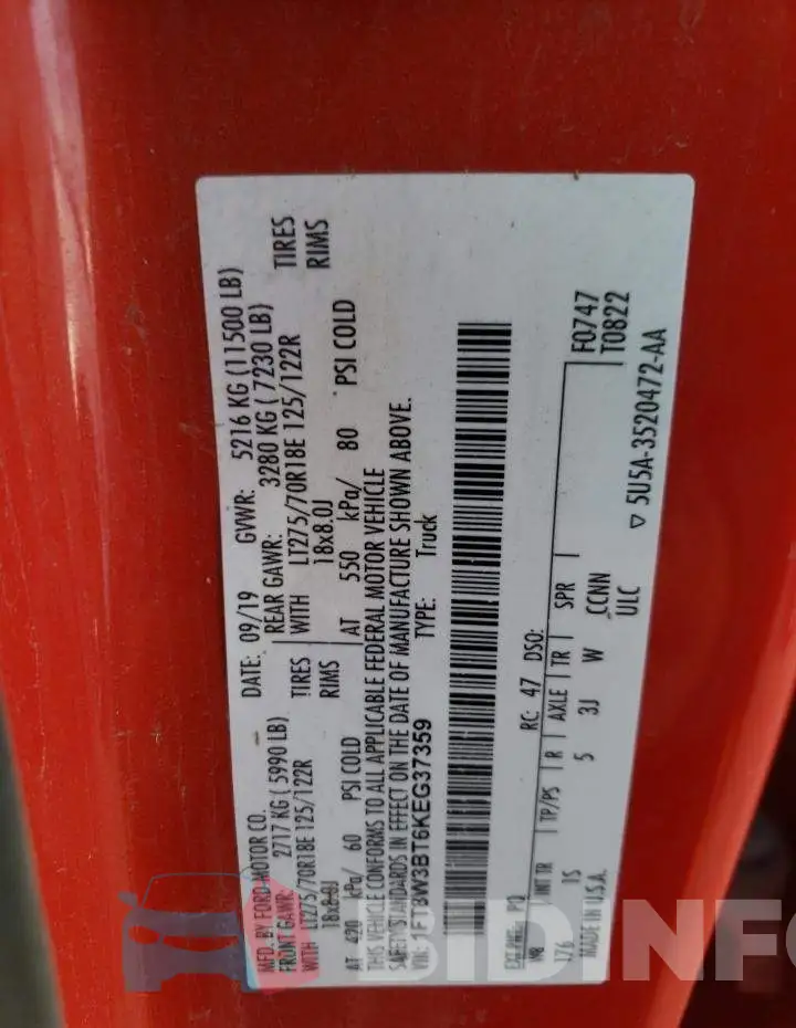 1FT8W3BT6KEG37359 Photo# 12