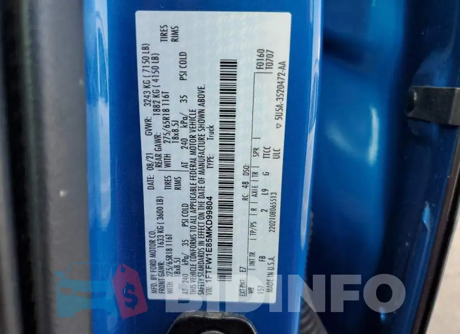 1FTFW1E85MKD99804 Photo# 12
