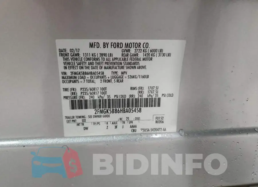 2FMGK5B86HBA05458 Photo# 14