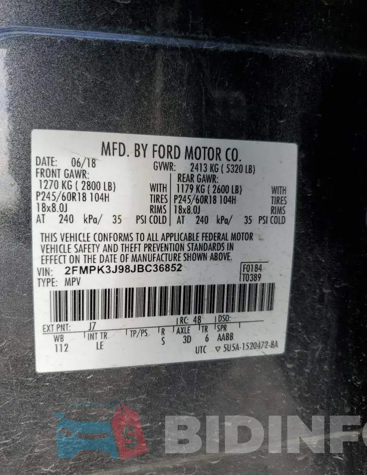 2FMPK3J98JBC36852 Photo# 12