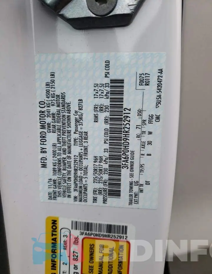 3FA6P0HD9HR252912 Photo# 12