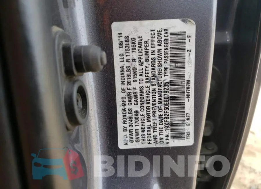 19XFB2F50EE079235 Photo# 12