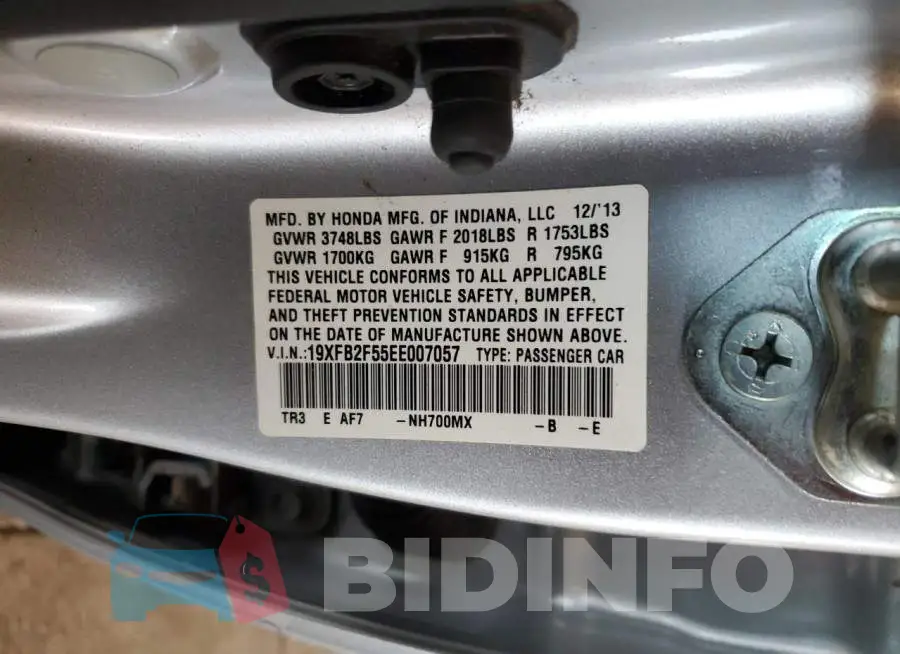19XFB2F55EE007057 Photo# 12