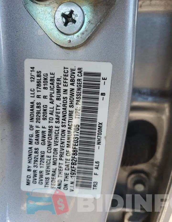 19XFB2F88FE031705 Photo# 12