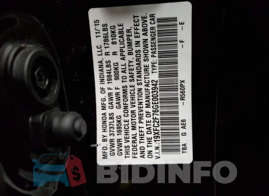19XFC2F76GE003942 Photo# 12