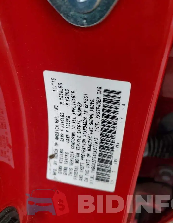 1HGCR2F54GA071872 Photo# 12