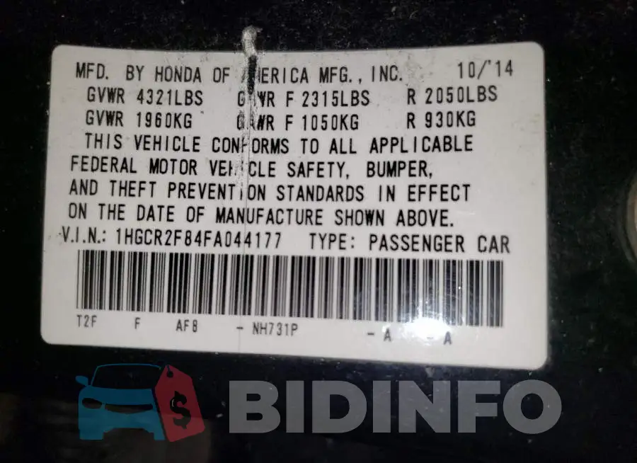 1HGCR2F84FA044177 Photo# 12