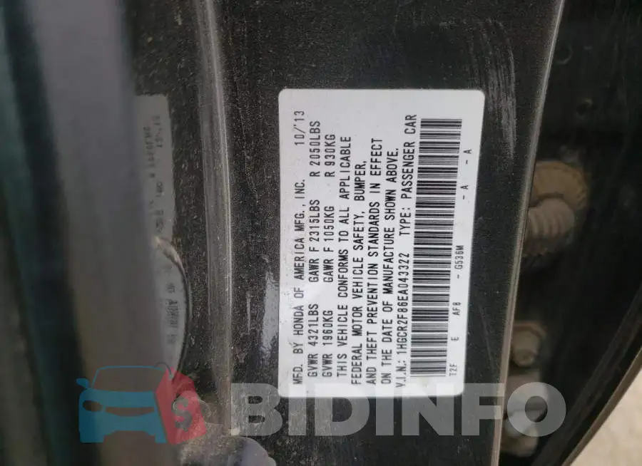 1HGCR2F86EA043322 Photo# 12