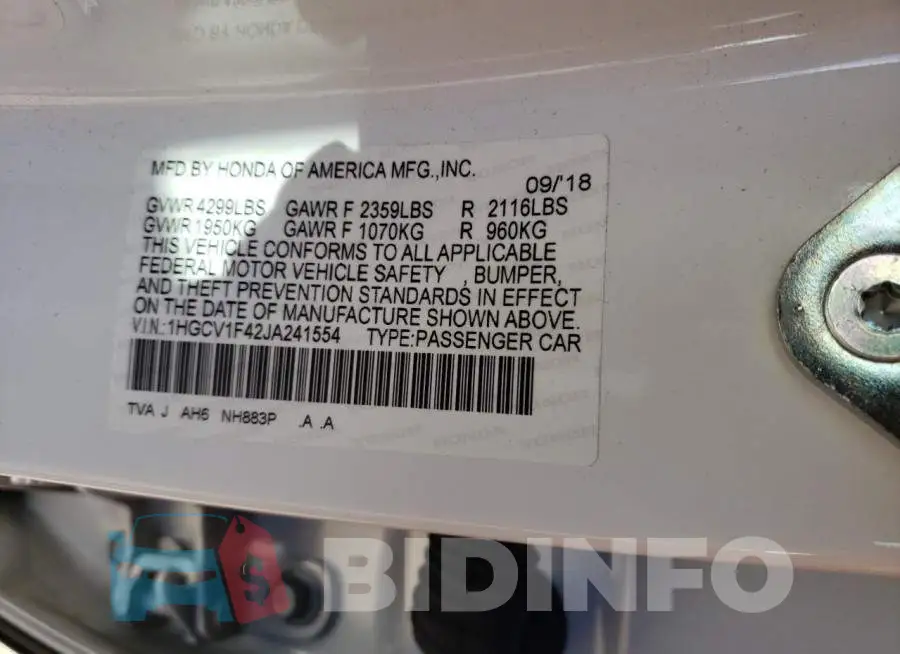 1HGCV1F42JA241554 Photo# 12
