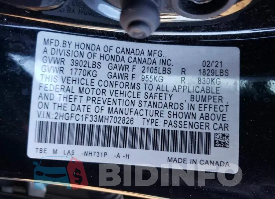 2HGFC1F33MH702826 Photo# 13