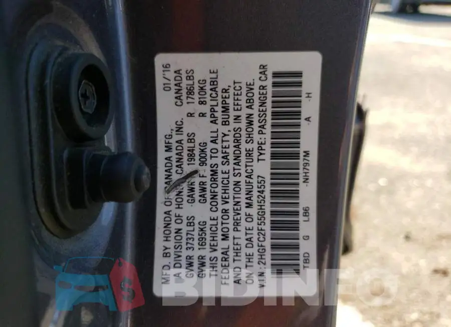 2HGFC2F55GH524557 Photo# 12