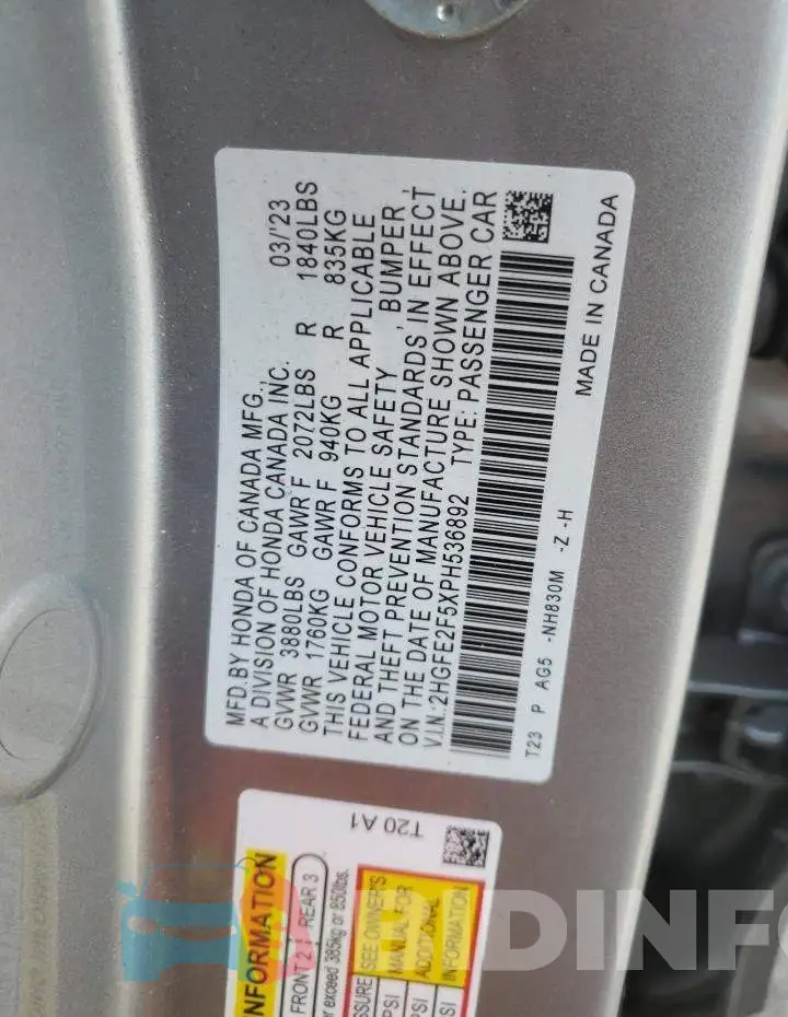 2HGFE2F5XPH536892 Photo# 12