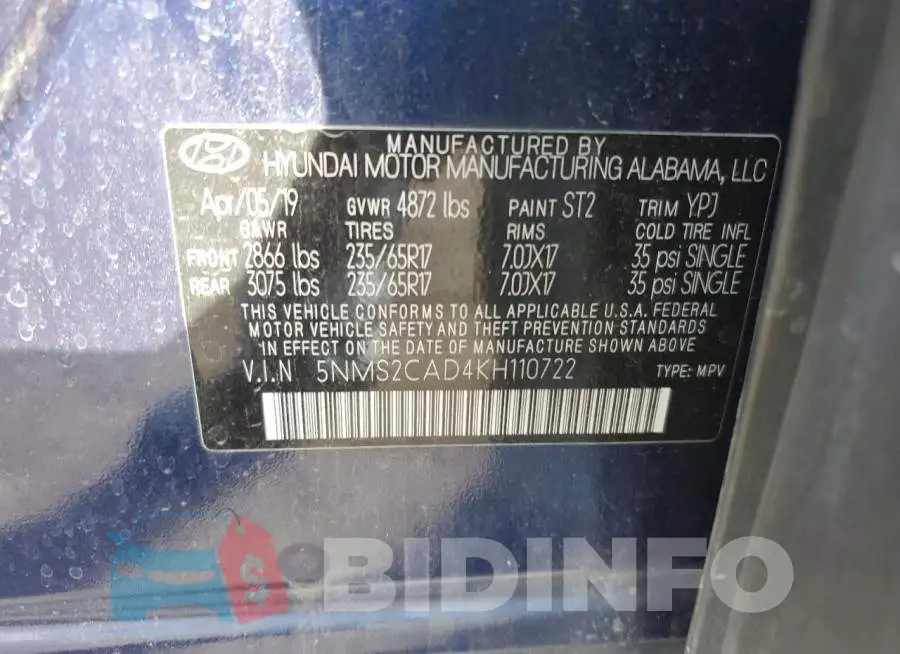 5NMS2CAD4KH110722 Photo# 13
