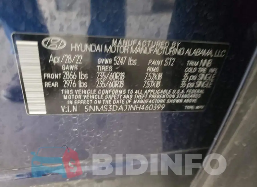 5NMS3DAJ1NH460399 Photo# 13