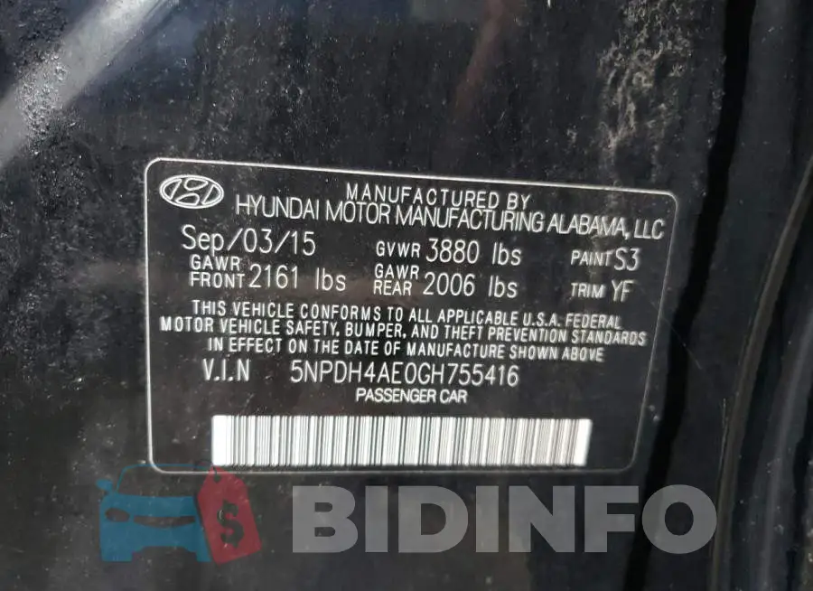 5NPDH4AE0GH755416 Photo# 12
