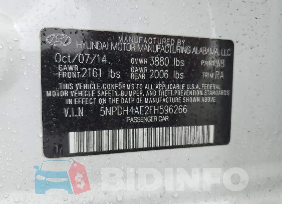 5NPDH4AE2FH596266 Photo# 12