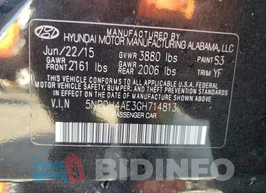 5NPDH4AE3GH714813 Photo# 12