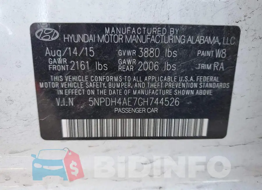 5NPDH4AE7GH744526 Photo# 12