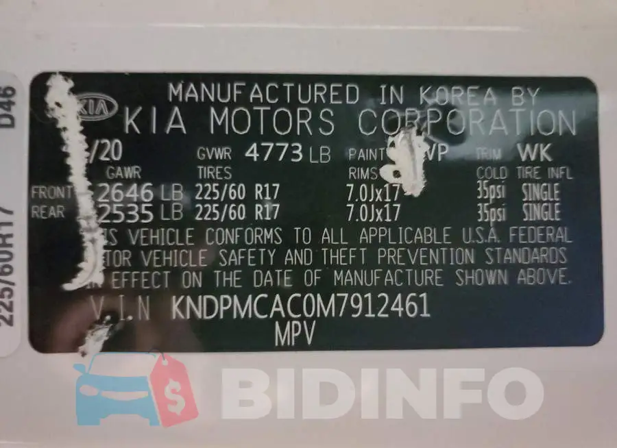 KNDPMCAC0M7912461 Photo# 13