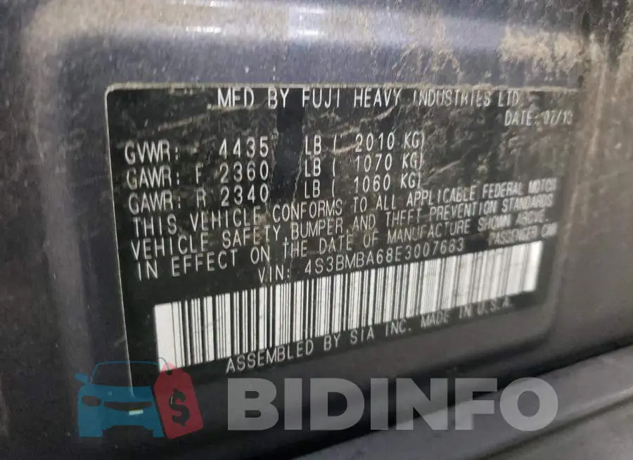 4S3BMBA68E3007683 Photo# 12