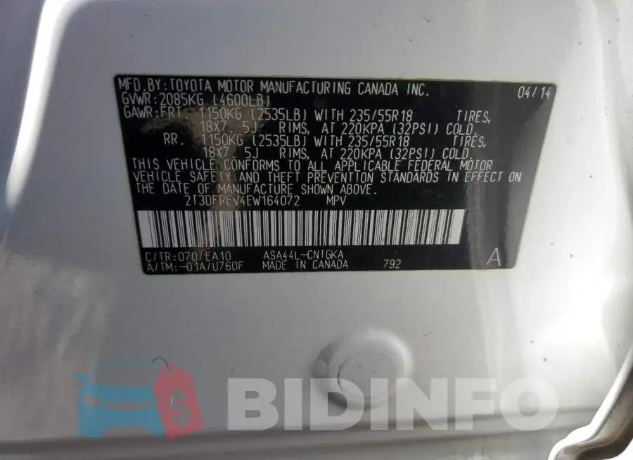 2T3DFREV4EW164072 Photo# 13