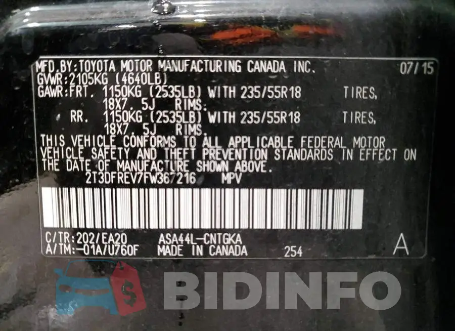 2T3DFREV7FW367216 Photo# 12