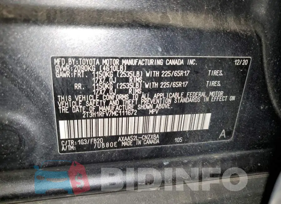 2T3H1RFV7MC111672 Photo# 13