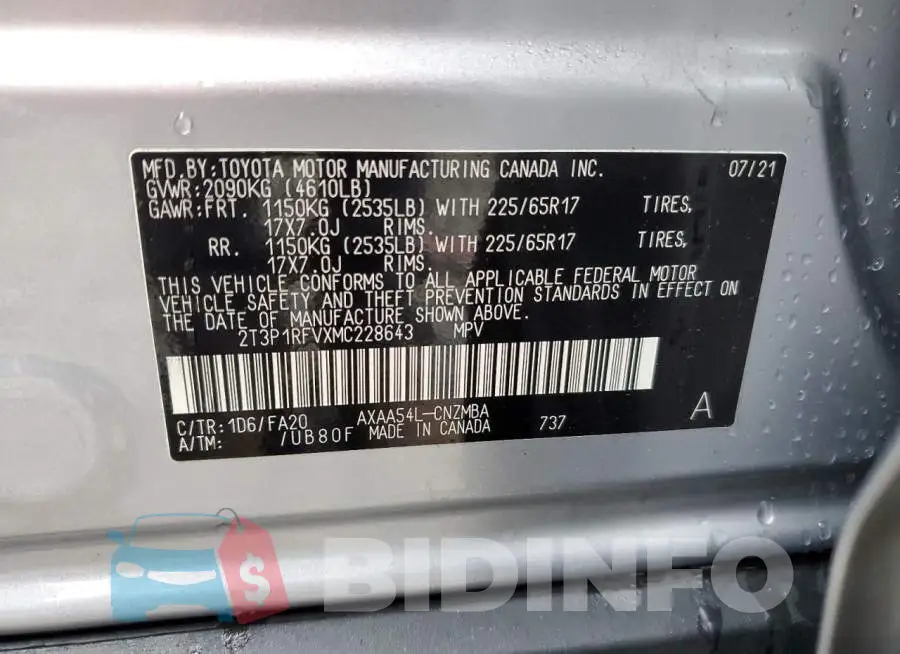 2T3P1RFVXMC228643 Photo# 12