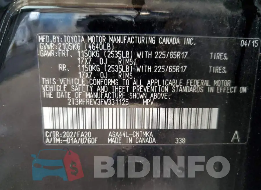 2T3RFREV3FW331125 Photo# 13