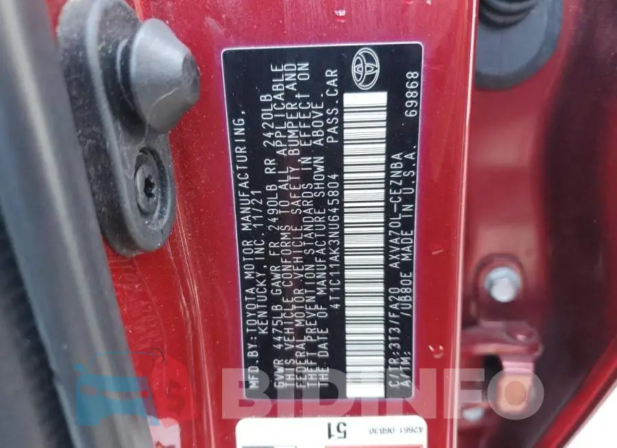 4T1C11AK3NU645804 Photo# 13